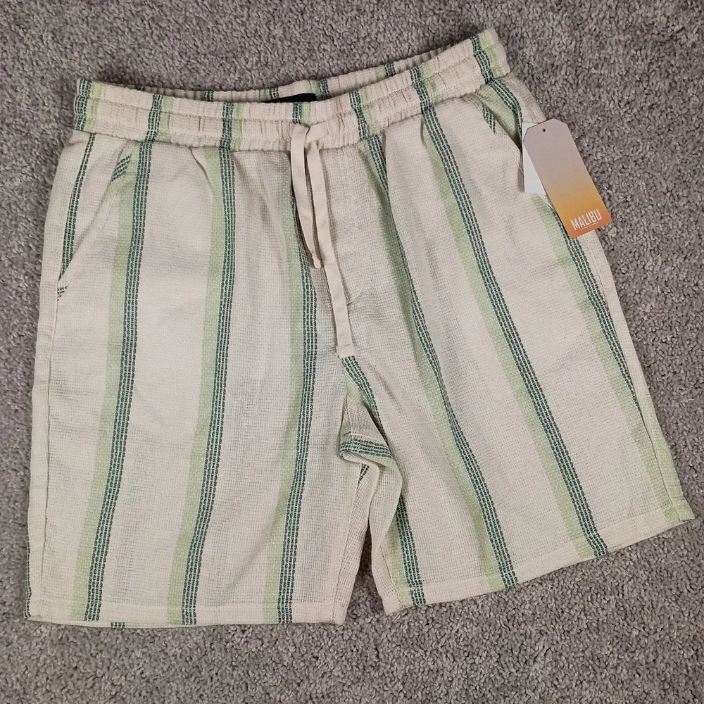 New Malibu by Drill Clothing Co. Striped Linen-Look Beach Shorts Mens Large NWT